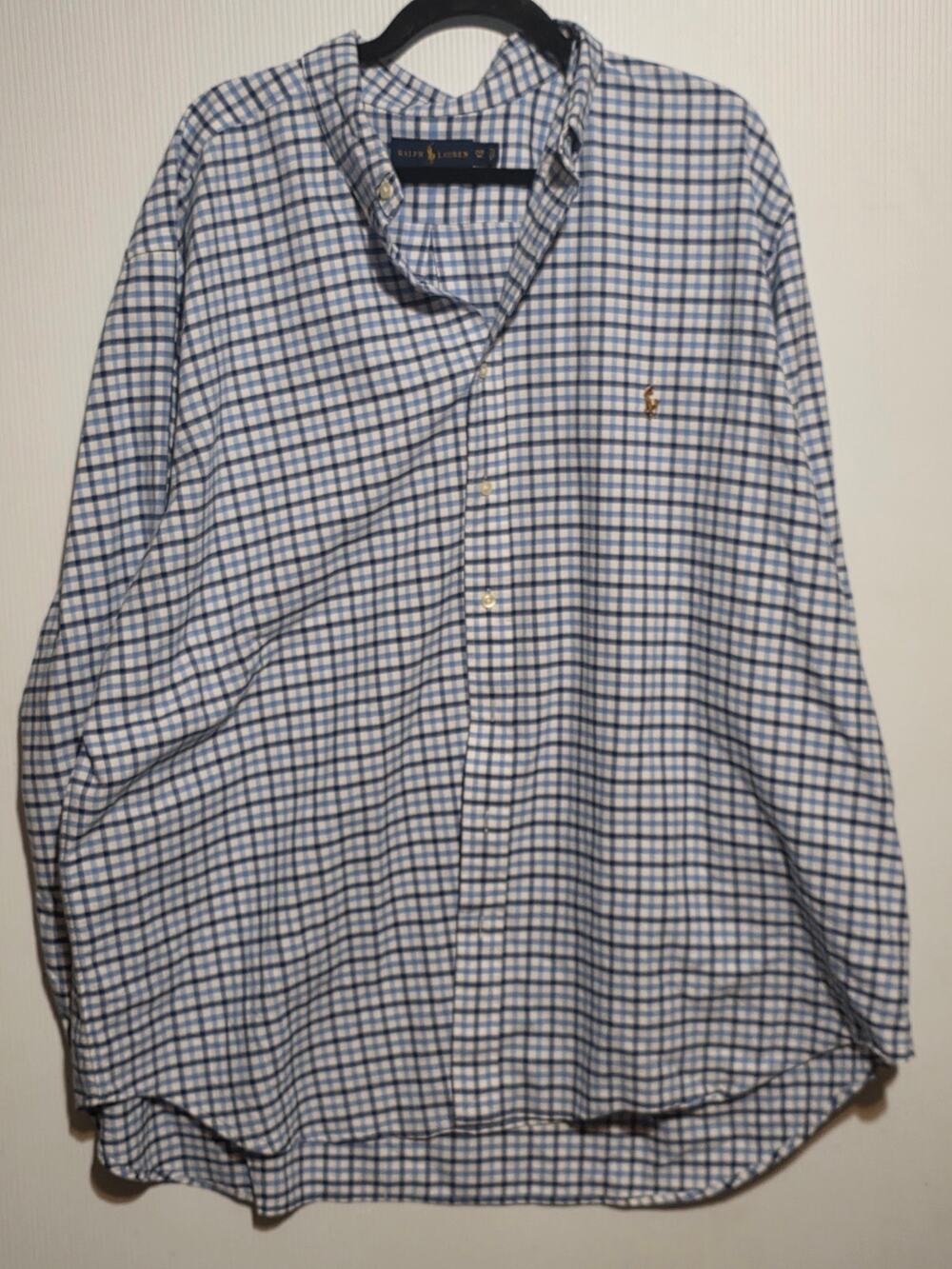 Ralph Lauren Mens 2XB Blue White Gingham Check Long Sleeve Button Down Shirt